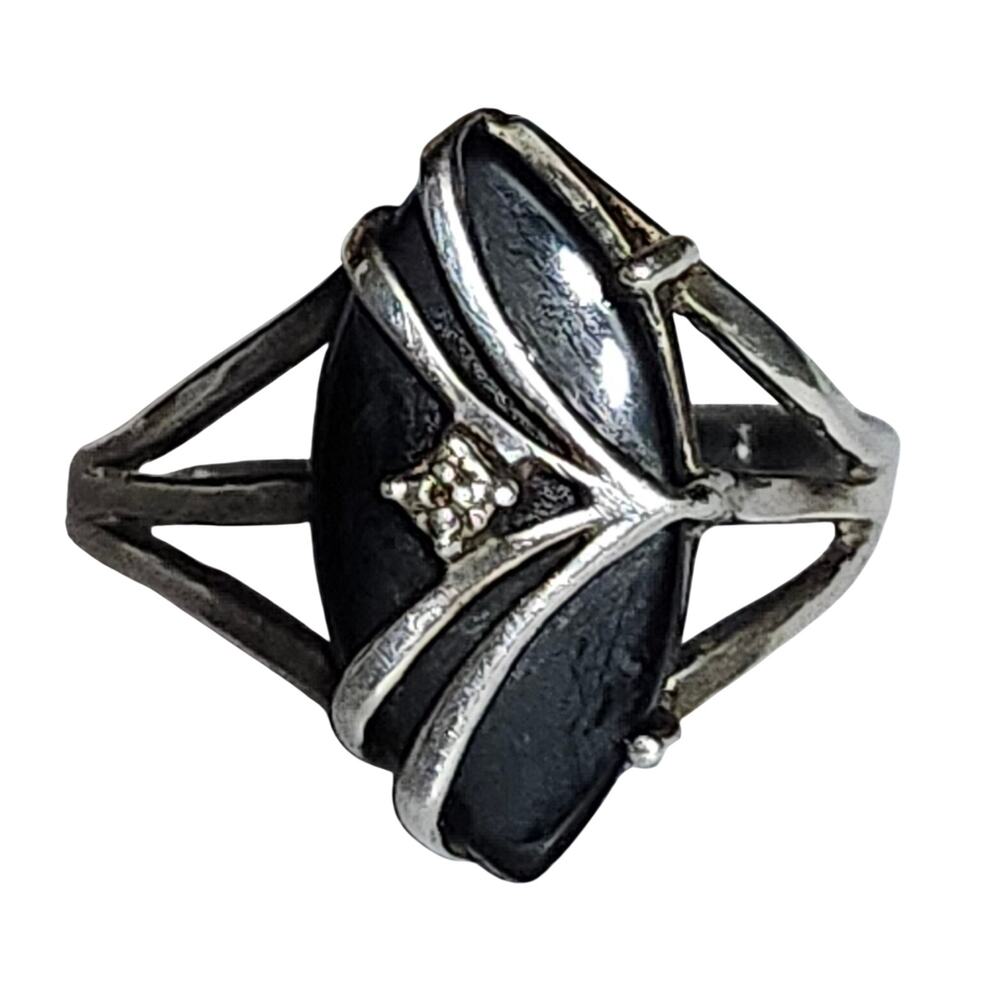 Vintage JED Joseph DeMarco 925 Sterling Black Onyx Diamond Ring Size 9